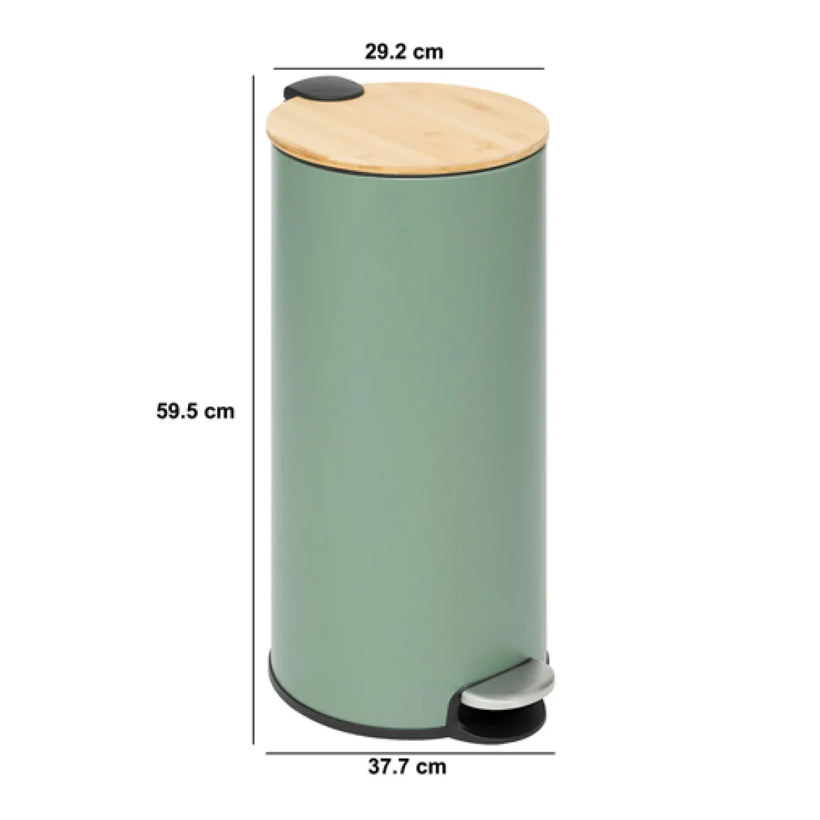 Poubelle ronde Soft Close couvercle bambou 30L, Vert