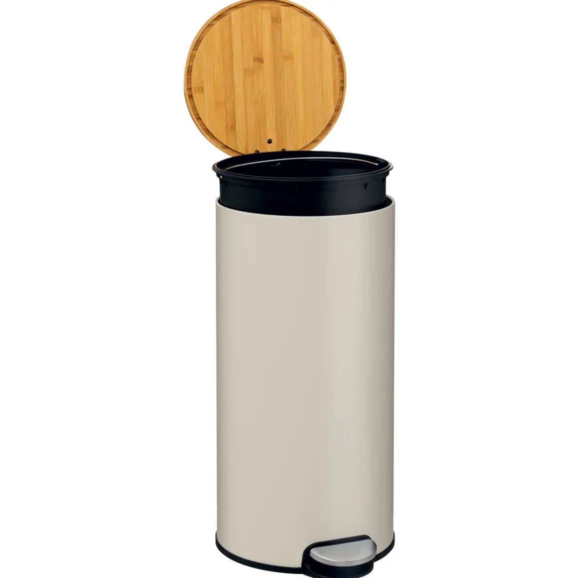 Poubelle ronde Soft Close couvercle bambou 30L, Lin