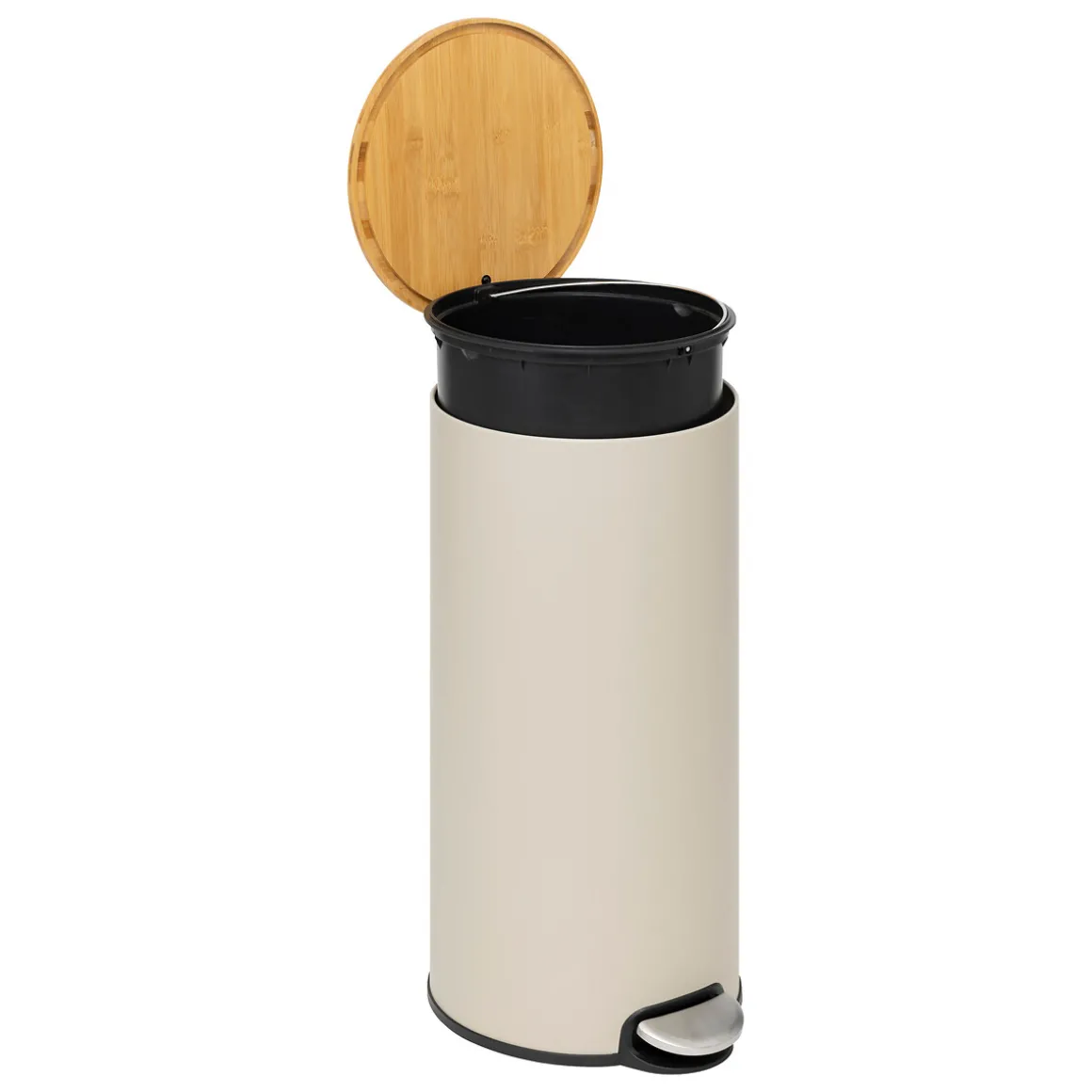 Poubelle ronde Soft Close couvercle bambou 30L, Lin