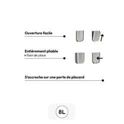 Poubelle rétractable de porte 8L, Noir & Blanc