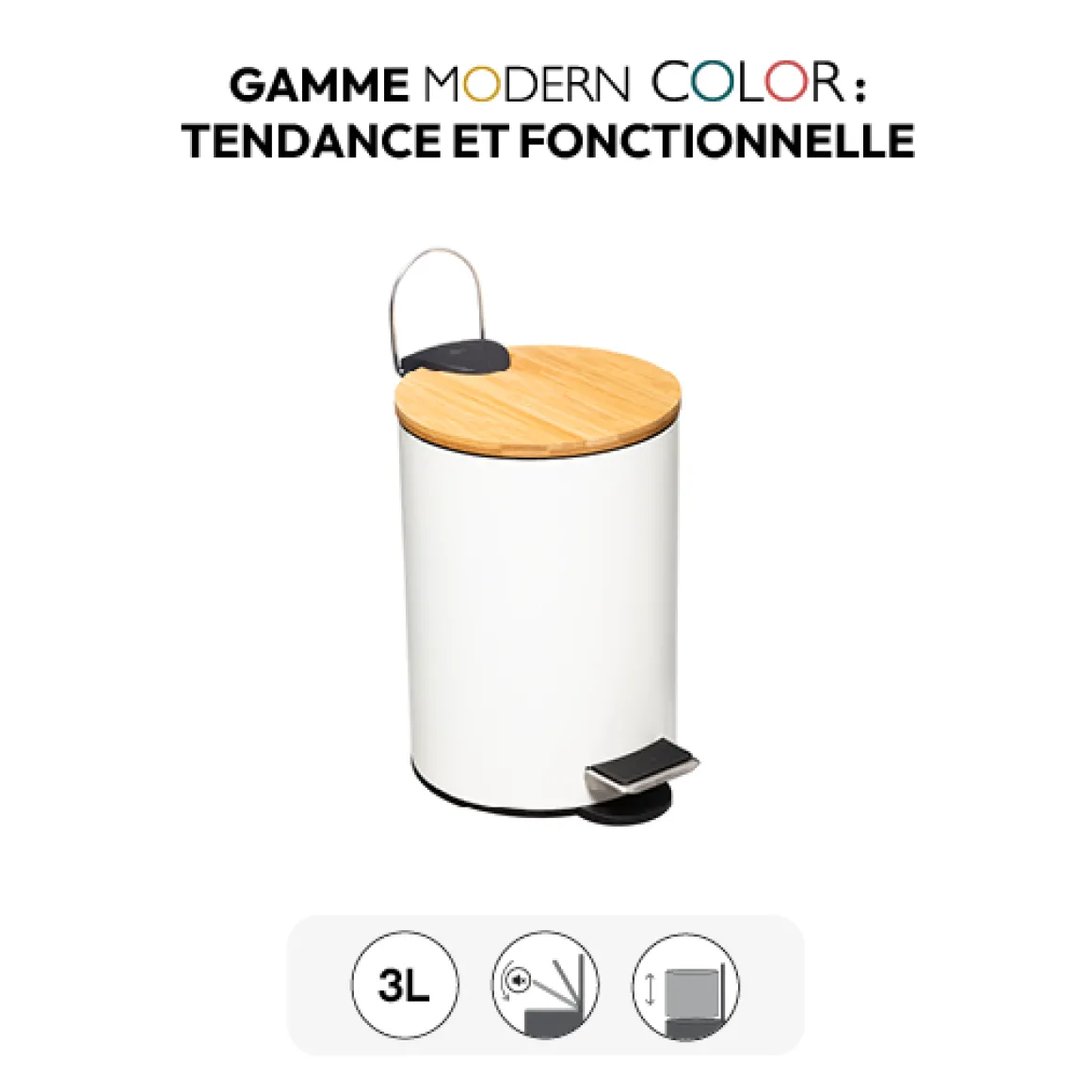 Poubelle Soft close 3L, Blanc