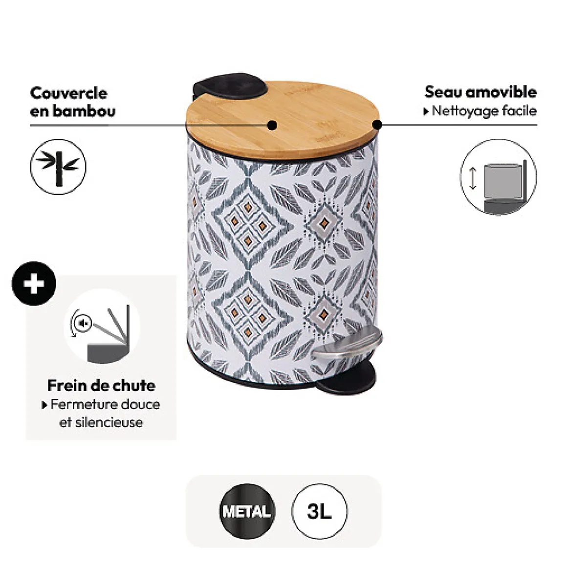 Poubelle soft close 3L, Blanc et vert