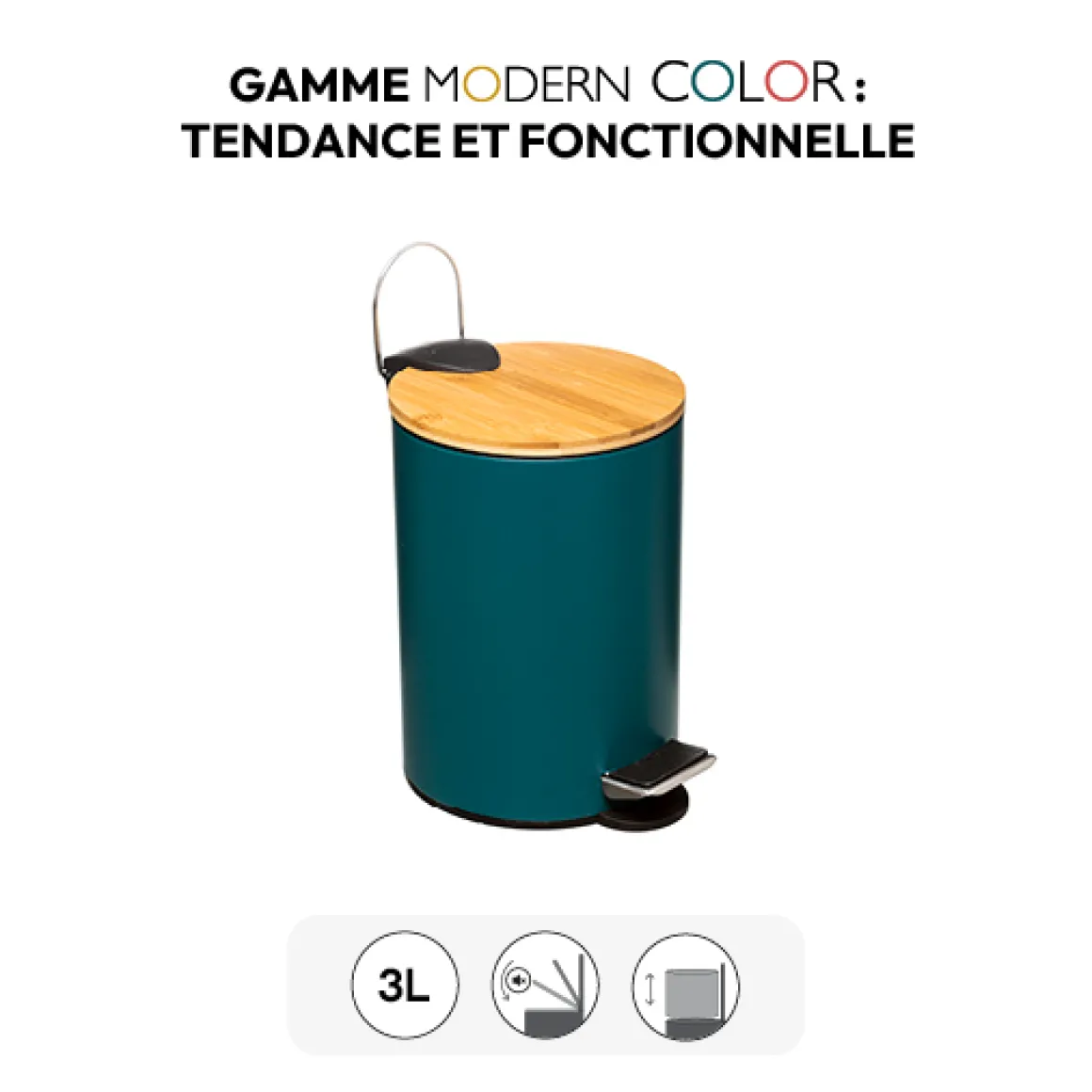 Poubelle Soft Close 3L, Bleu pétrole