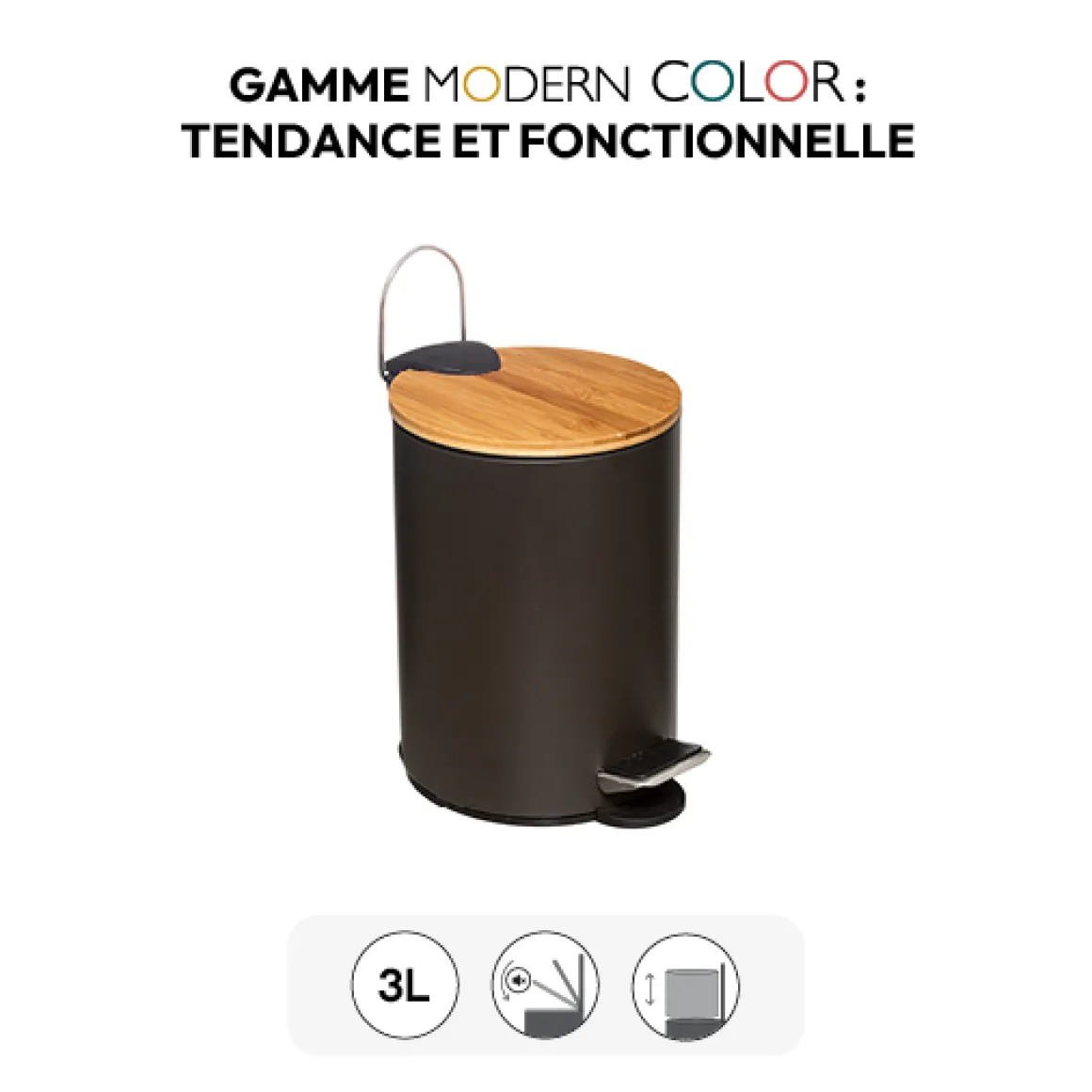 Poubelle Soft Close 3L, Gris charbon