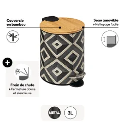 Poubelle soft close 3L, Noir et beige
