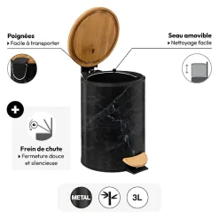 Poubelle Soft close métal 3L, Noir