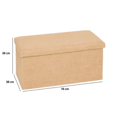 Pouf de rangement 2 places 76x38 cm, Toile de jute