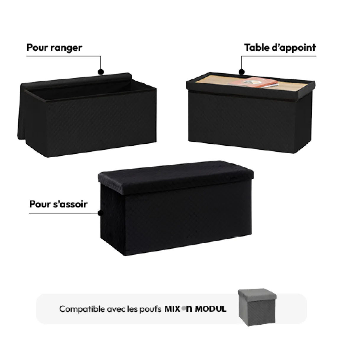 Pouf double pliant, Gris