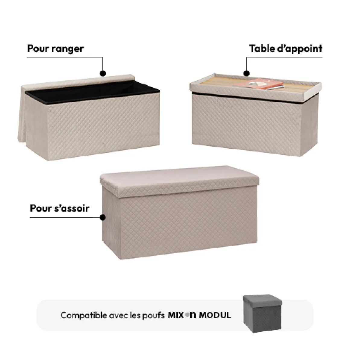 Pouf double pliant, Velour lin