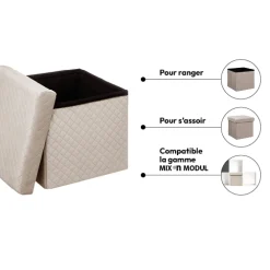 Pouf pliable 31x31 cm, Velours Gris