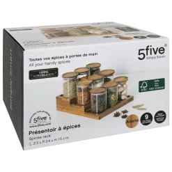 Présentoir à épices avec lot de 9 bocaux, Acacia