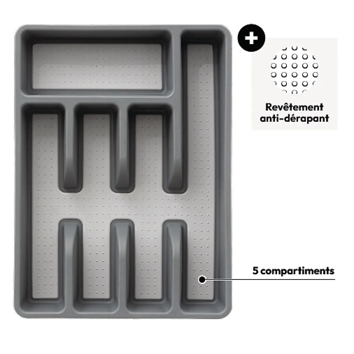 Range-couverts 5 compartiments, antidérapant