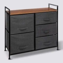 Rangement 5 tiroirs tissu, Gris anthracite