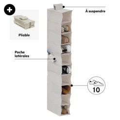 Rangement chaussures 10 cases avec panier, Beige