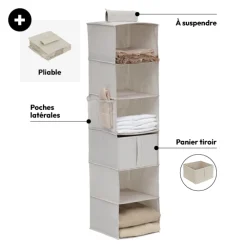 Rangement chaussures 6 cases avec panier, Beige