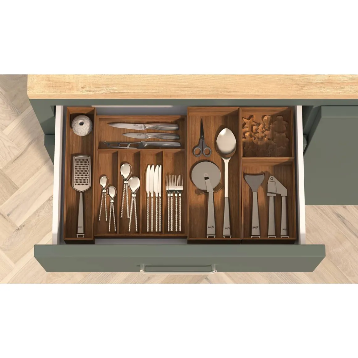 Rangement tiroirs, l.23 cm, Marron