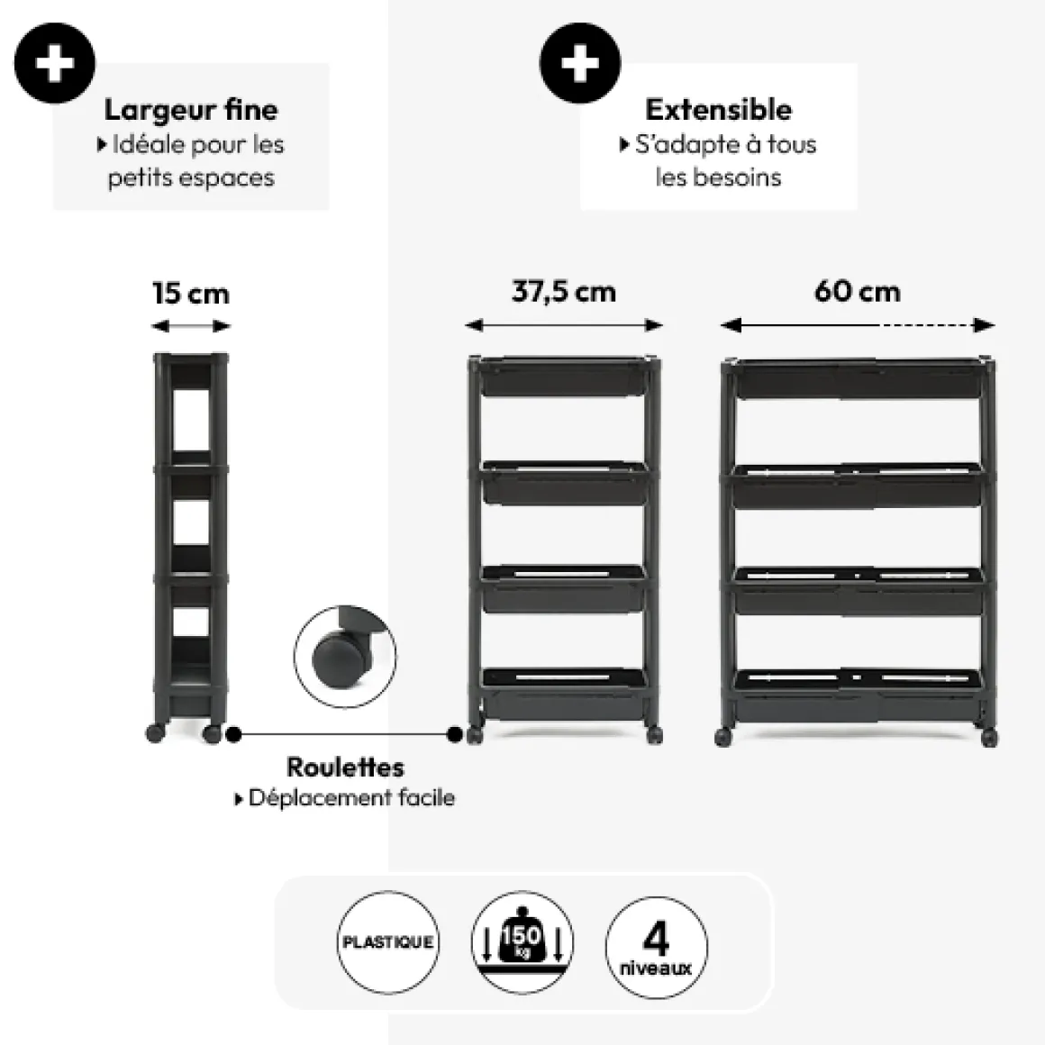 Resserre extensible 4 niveaux, Noir