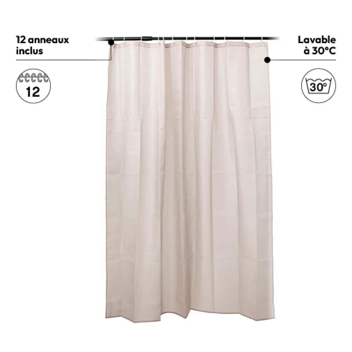 Rideau de douche 180x200cm, Beige naturel