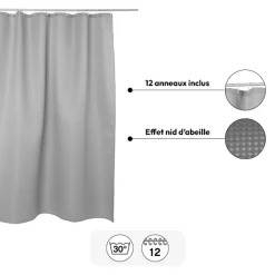 Rideau de douche 180x200cm, Gris