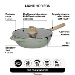 Sauteuse fonte d'aluminium vert, 28 cm
