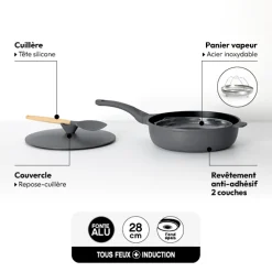 Sauteuse fonte d'aluminium gris, 28cm