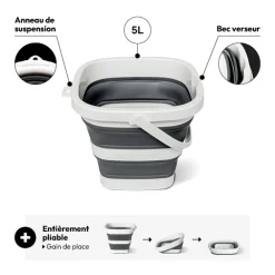 Seau rétractable 5L, Gris et blanc