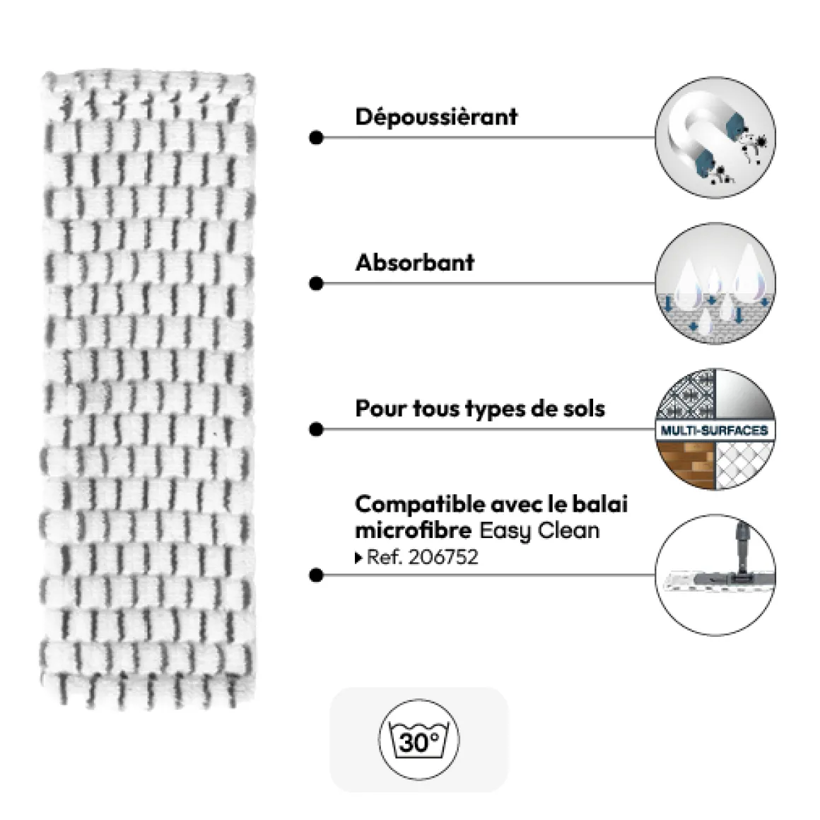 Serpillère microfibre pour balai téléscopique