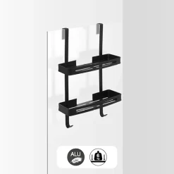 Serviteur de douche 2 niveaux stick adhésif, Noir