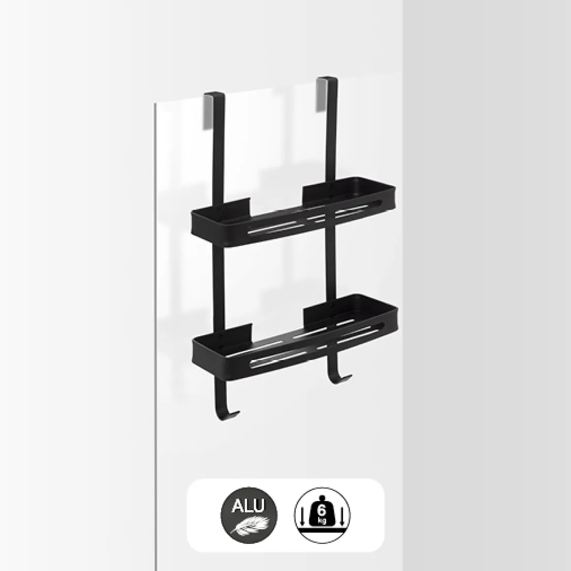 Serviteur de douche 2 niveaux stick adhésif, Noir