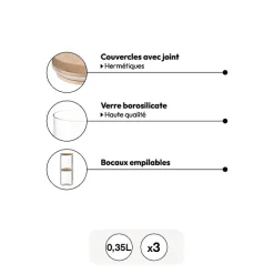 Set de 3 bocaux en verre, 350ml