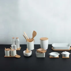 Set huile/vinaigre/poivre céramique, Blanc