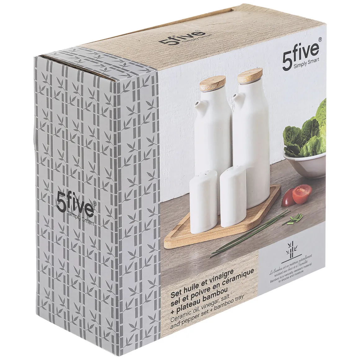 Set huile/vinaigre/poivre céramique, Blanc