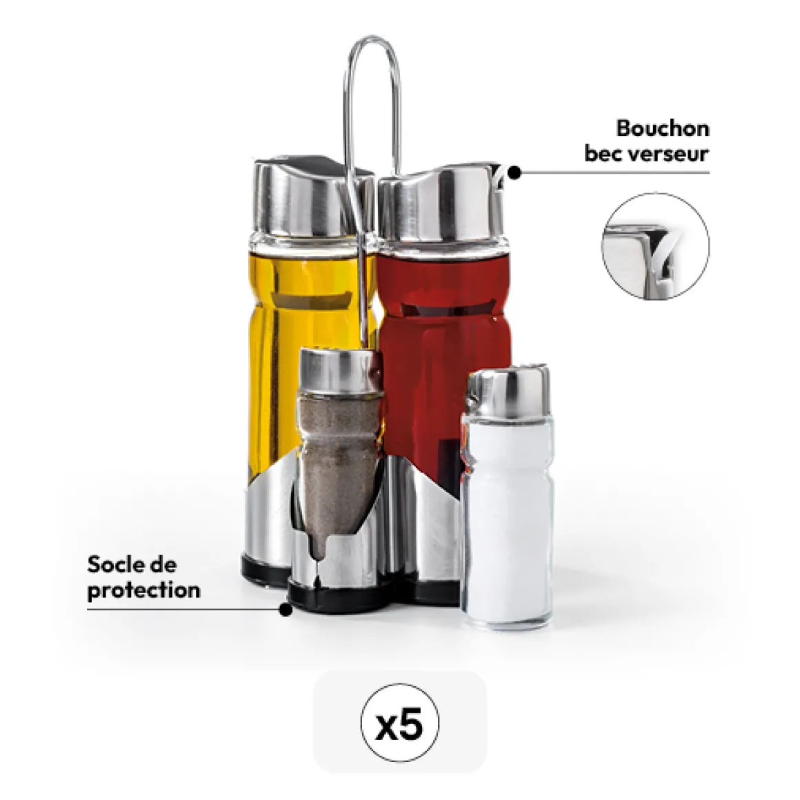 Set huile/vinaigre/poivre/sel, verre