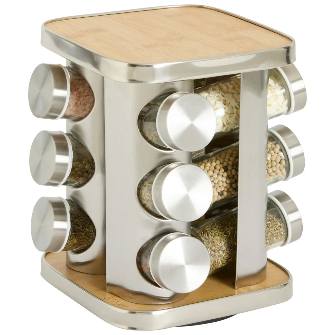 Support à épices x12 rotatif - Inox, Bambou
