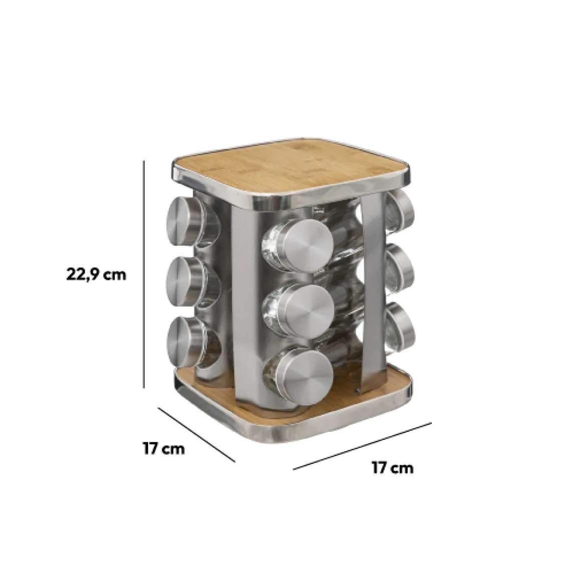 Support à épices x12 rotatif - Inox, Bambou