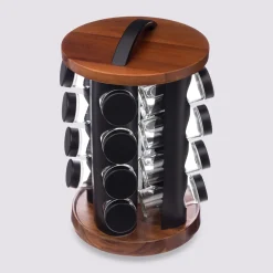 Support rotatif acacia 16 pots à épices