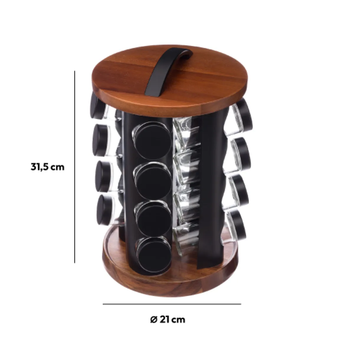 Support rotatif acacia 16 pots à épices