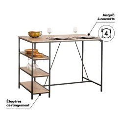 Table bar 3 étagères, Effet chêne naturel