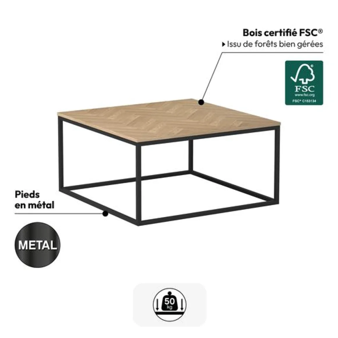 Table basse, Effet bois et noir