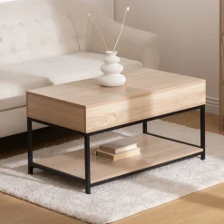Table basse plateau relevable, Effet chêne naturel