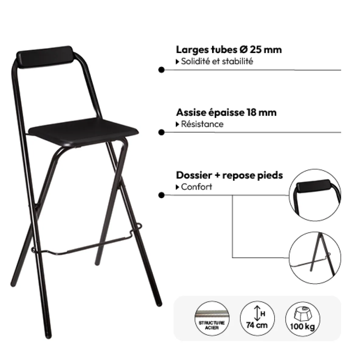 Table de bar et 2 chaises pliantes