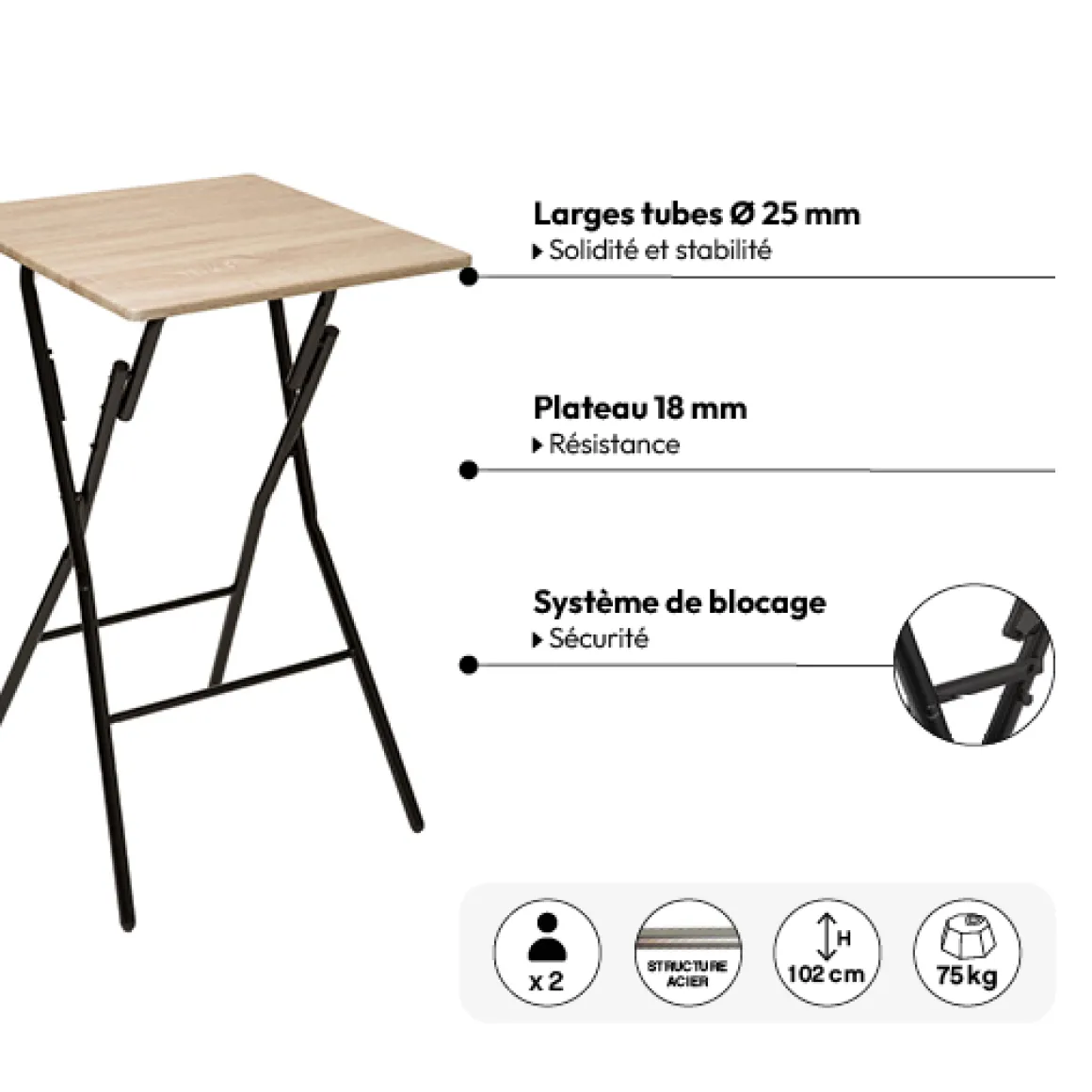 Table de bar et 2 chaises pliantes