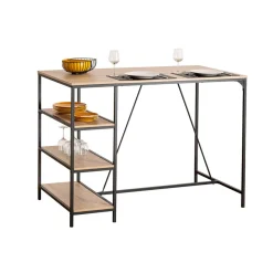 Table de bar et 4 tabourets, Effet chêne naturel