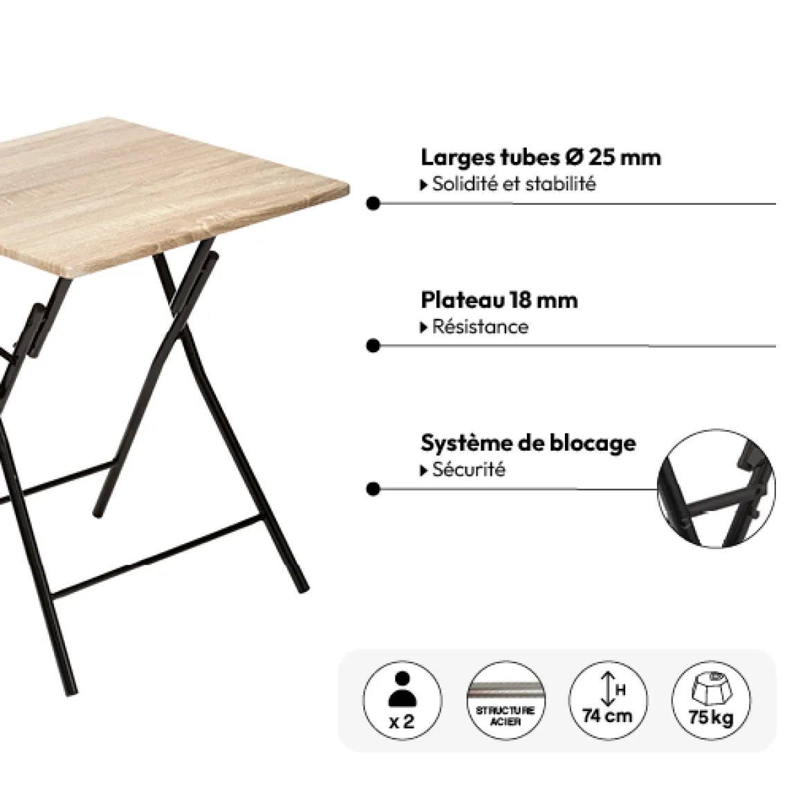 Table et 2 chaises pliantes