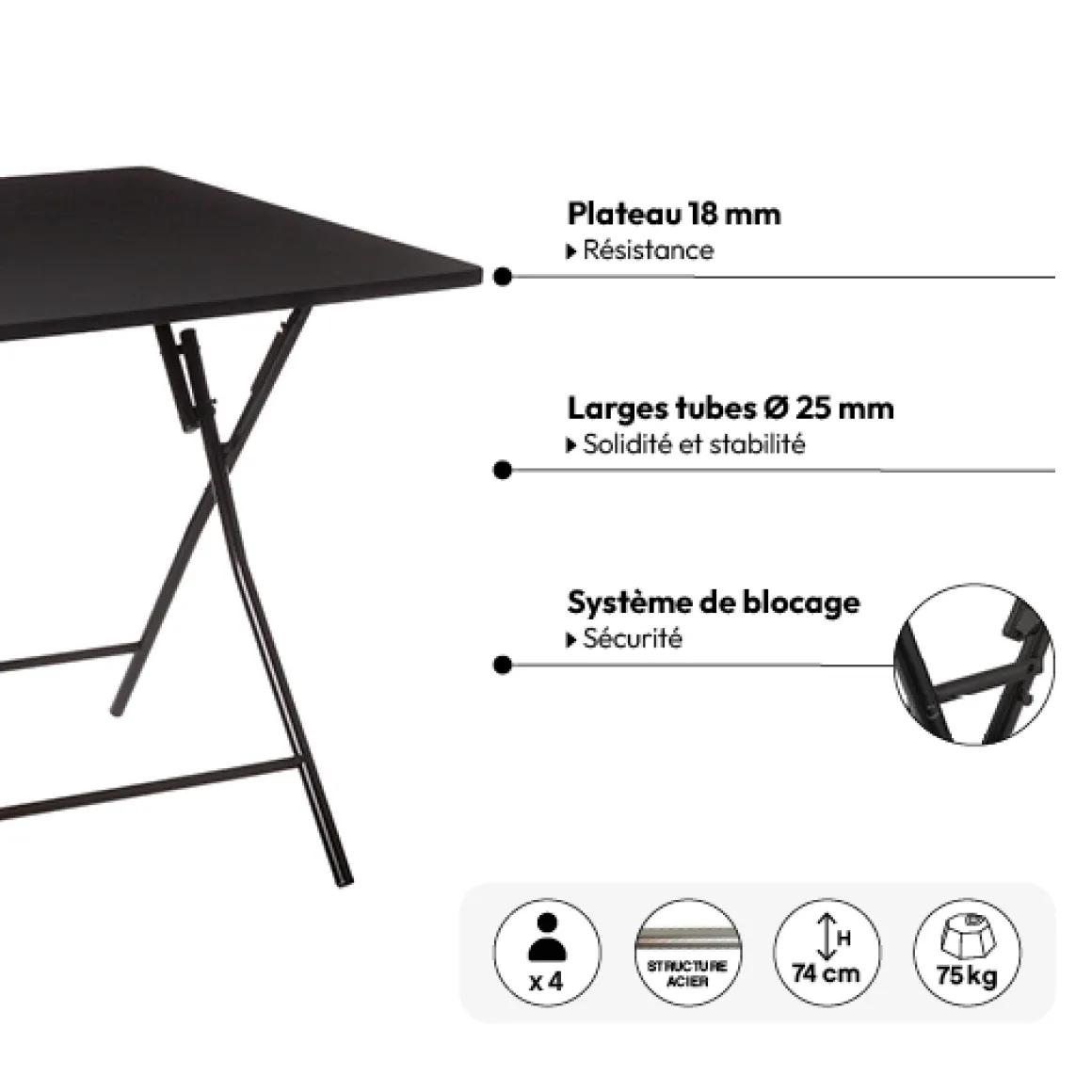 Table et 4 chaises pliantes en velours