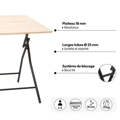 Table pliante 4 places, Effet bois
