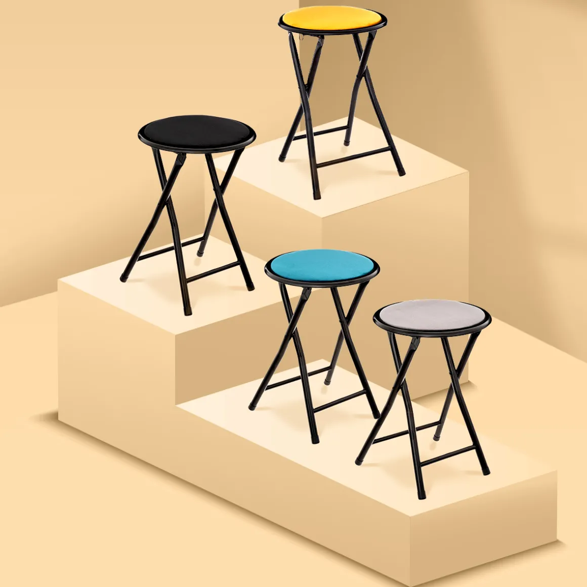 Tabouret pliant, Velours Noir