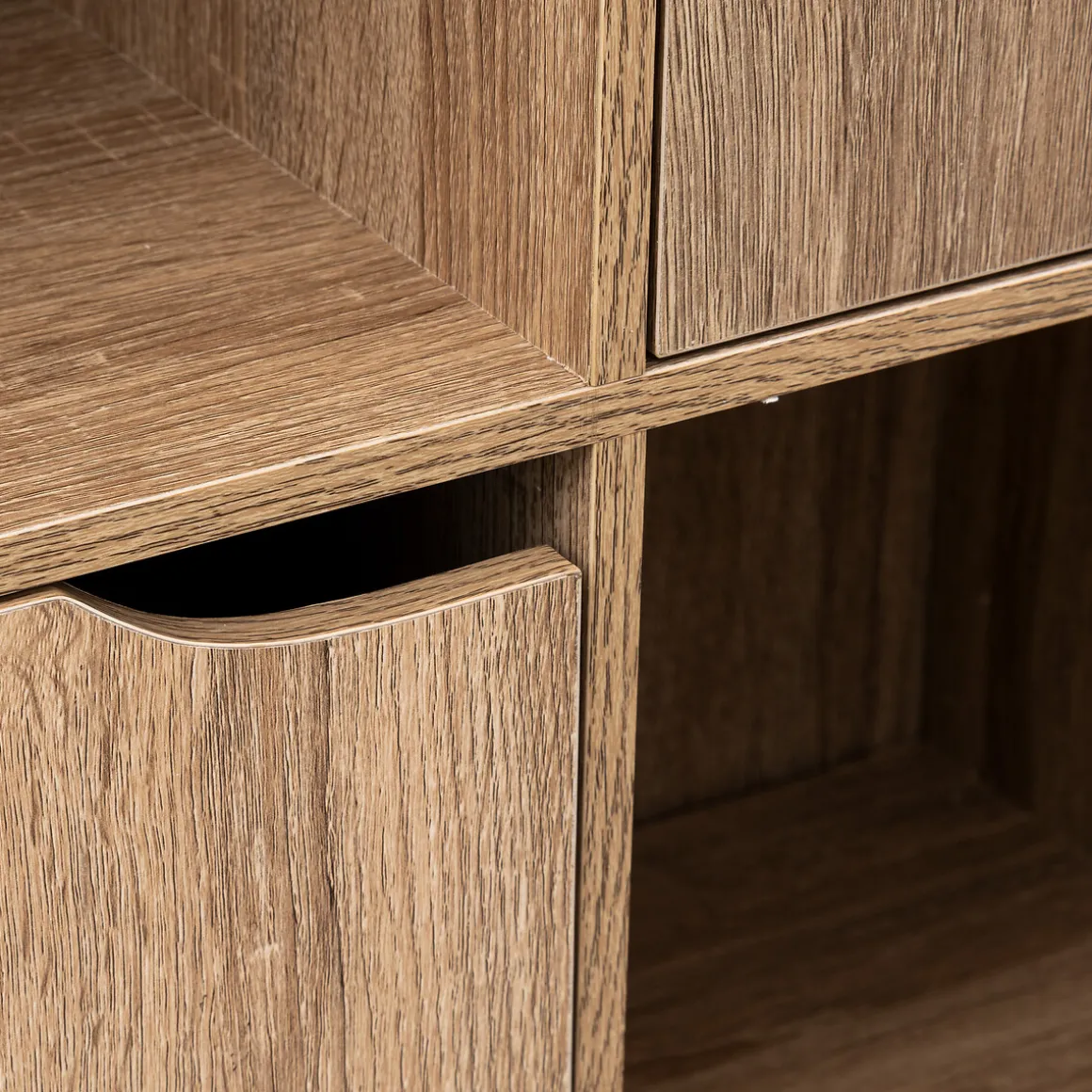 Étagère 9 cases avec 5 portes, Effet chêne naturel