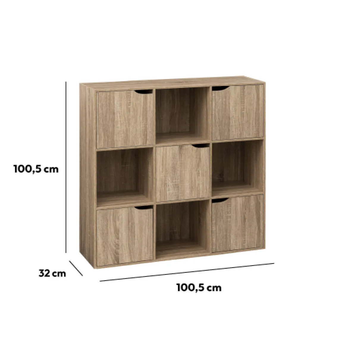 Étagère 9 cases avec 5 portes, Effet chêne naturel