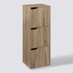 Étagère 3 cases avec portes, Effet chêne naturel